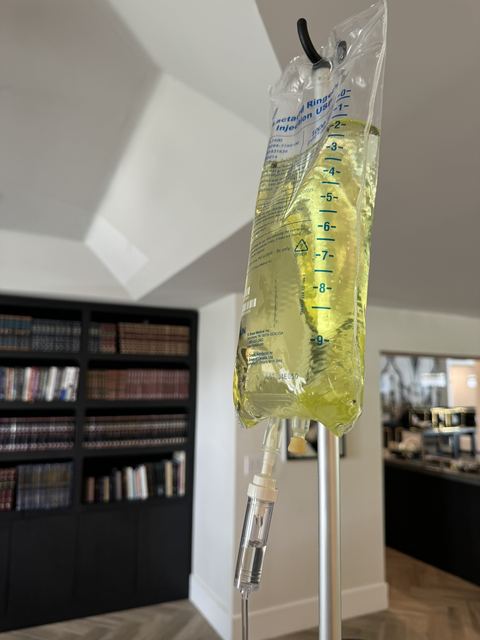 An IV drip at a home visit