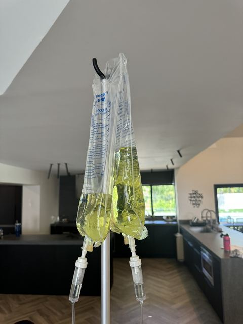IV drips in a client's living room