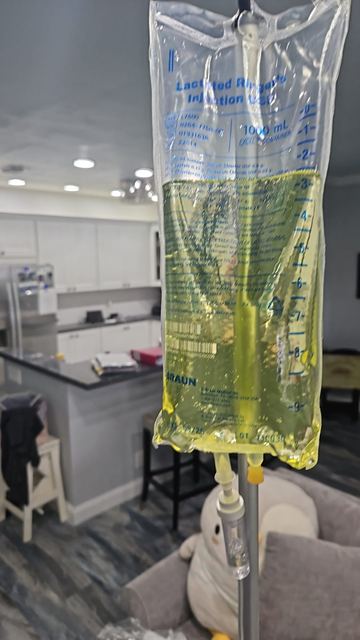 Close-up of a vitamin IV bag